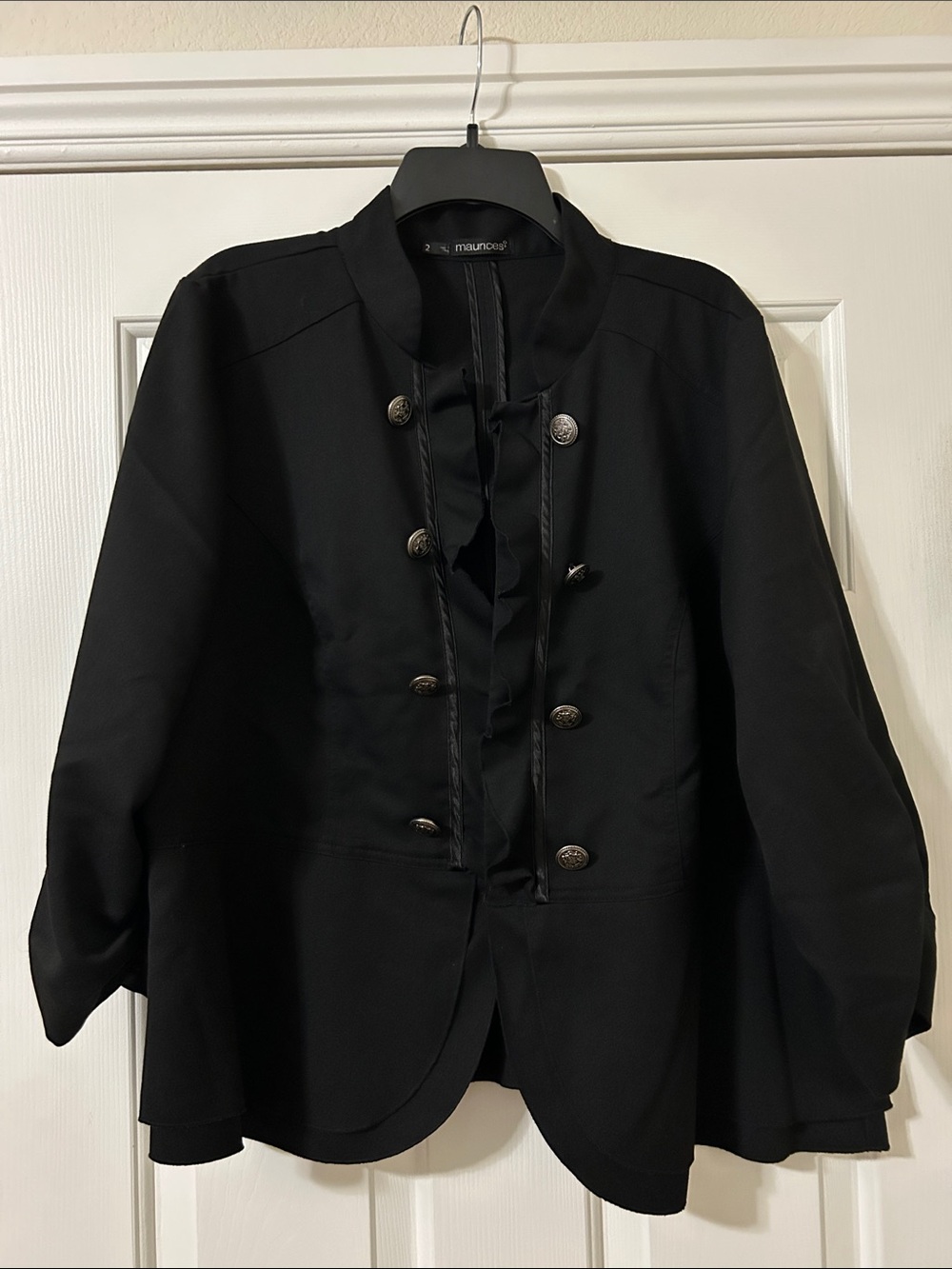 Maurices Black Long Sleeve Ruffle Front Military Blazer Jacket. Women’s Size 2X
